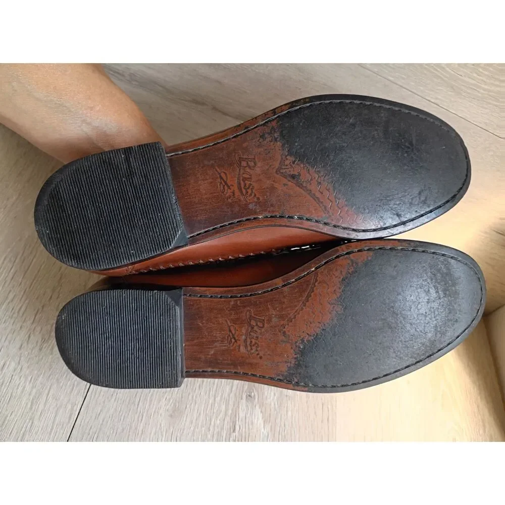G.H. Bass & Co Leather Loafers Brown Men's 9M Tasseled Slip-on Blocky Heel Shoes